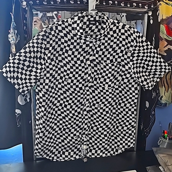 Vans Short Sleeve Chekers Black/White Full Bottom Size XL - Picture 1 of 6
